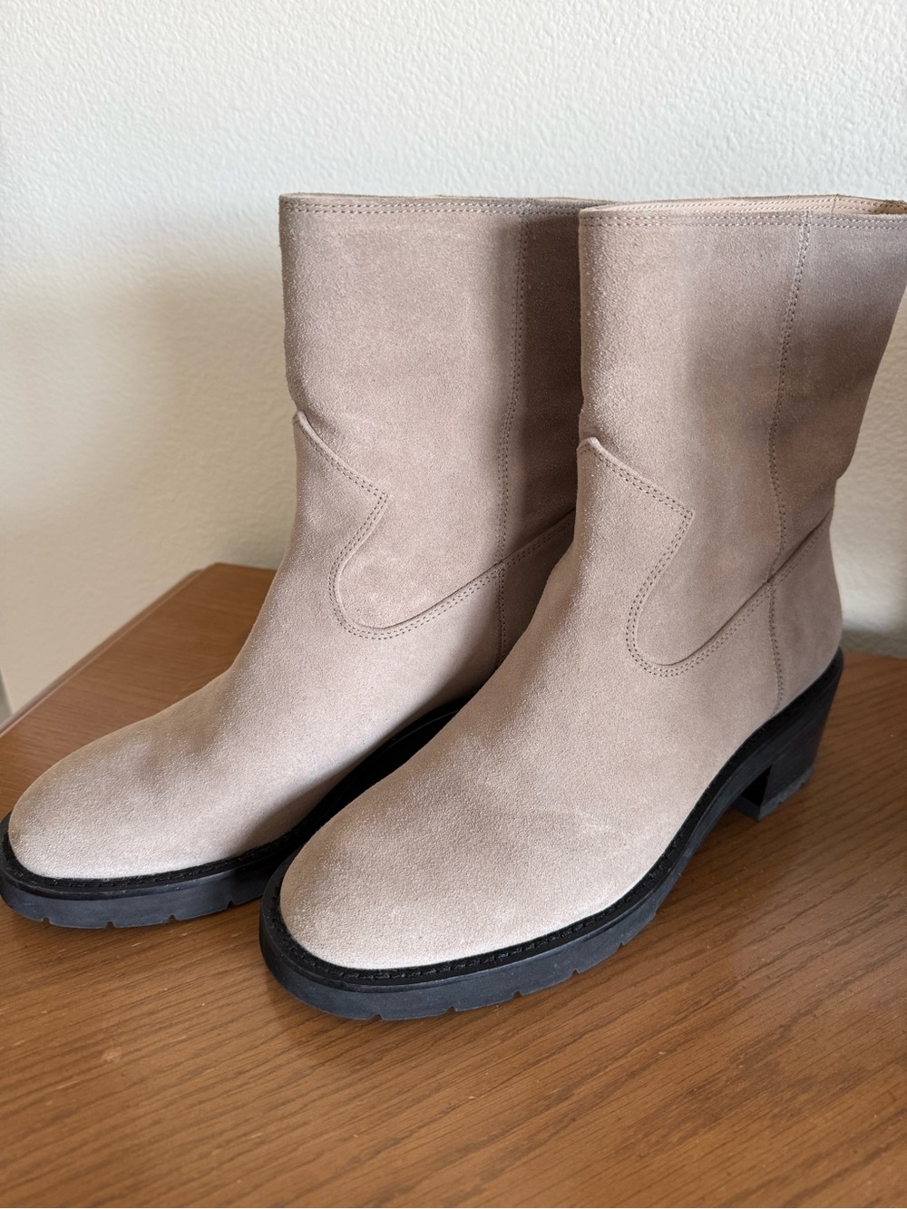 Stuart Weitzman Taupe Suede Ankle Lug Boots